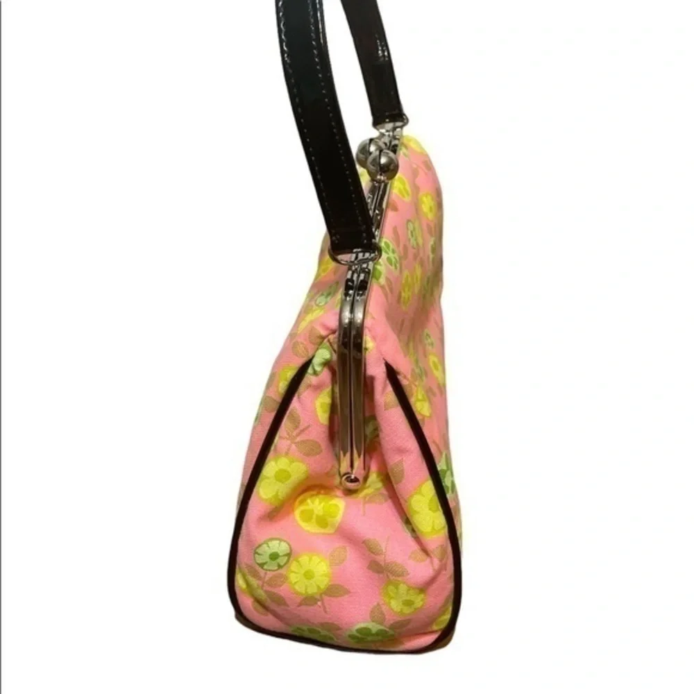 Glenda Gies Handbag lemon lime pink floral snap clutch purse